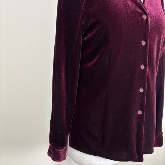 Harve’ Benard Velvet Deep Burgundy Stretch Button Up Long Sleeve Holiday Glam M - Picture 6 of 15